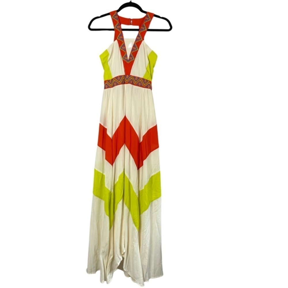 Gianni Bini GB Chevron/Aztec Design Smock Back Maxi Dress no stretch Women XS